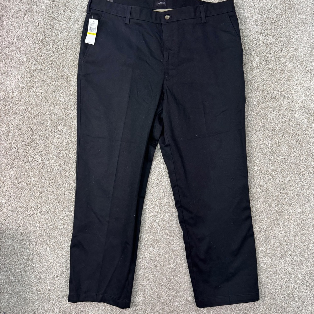 Van Heusen Pants Mens 38x29 Classic Fit Black Flat Front Wrinkle Free NEW